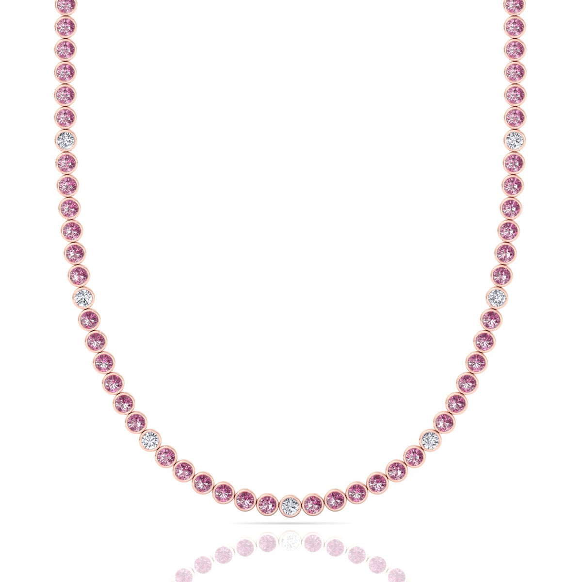 Bezel Set Natural Pink Sapphire Tennis Necklace with Diamonds
Rose Gol
