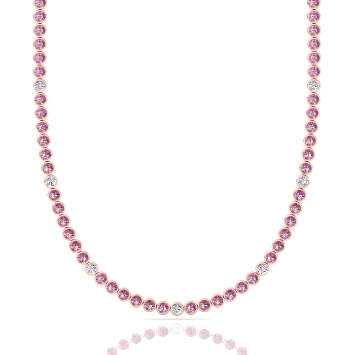 Bezel Set Natural Pink Sapphire Tennis Necklace with Diamonds
Rose Gol