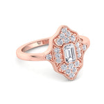 Ornella - Vintage Style Emerald Shape Diamond Engagement Ring With Round Side Stone - Gem Jewelers Co