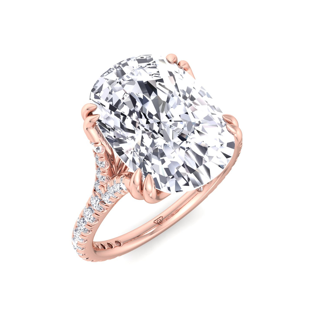 Augusta - Elongated Cushion Shape Double Claw Diamond Engagement Ring with Pave Band