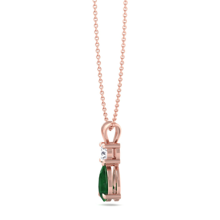 Natural Pear Shape Green Emerald & Round Shape Diamond Teardrop Pendant Necklace