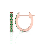 Natural Green Emerald Round Shape Huggie Hoop Earrings Rose Gold 18K