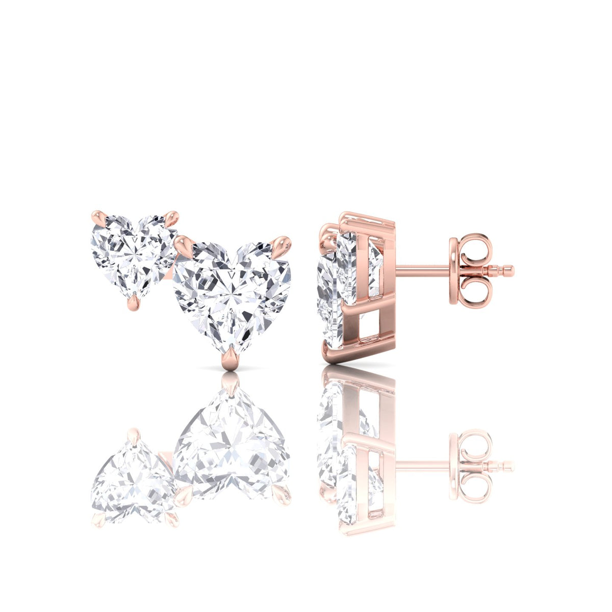 Double Heart Natural Diamond Studs-Rose Gold-18K-1CT