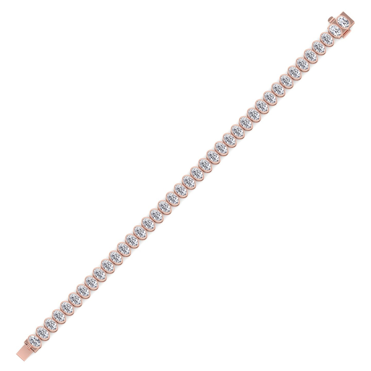 Bezel set oval natural diamond tennis bracelet 14K rose gold