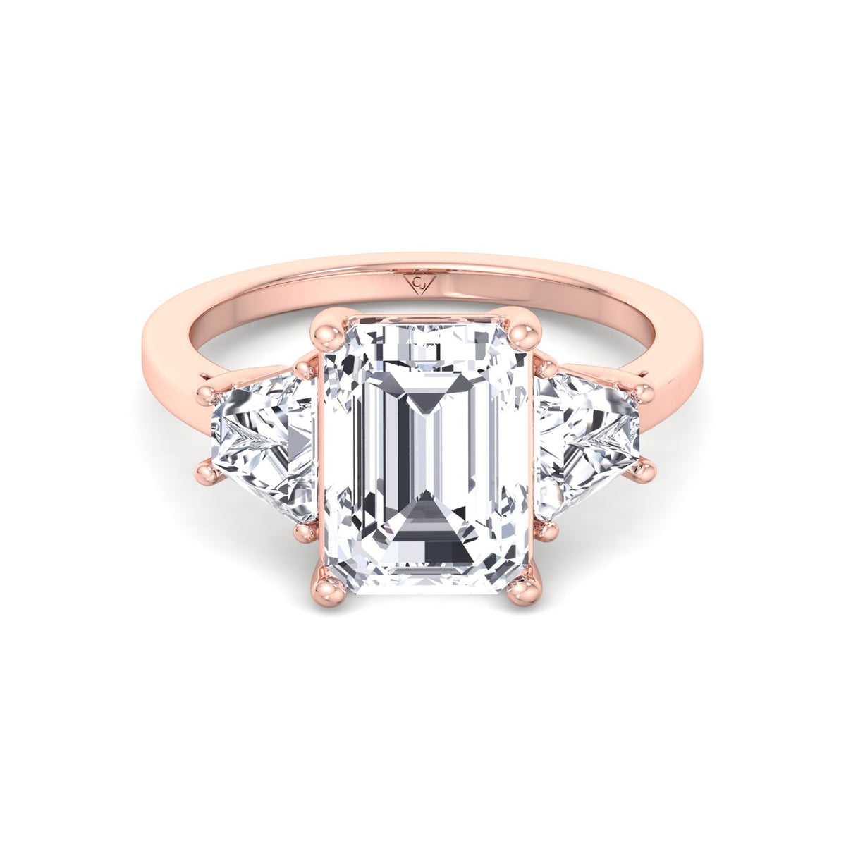 Paolina - 3 Stone Emerald & Trapezoid Diamond Engagement Ring - Gem Jewelers Co