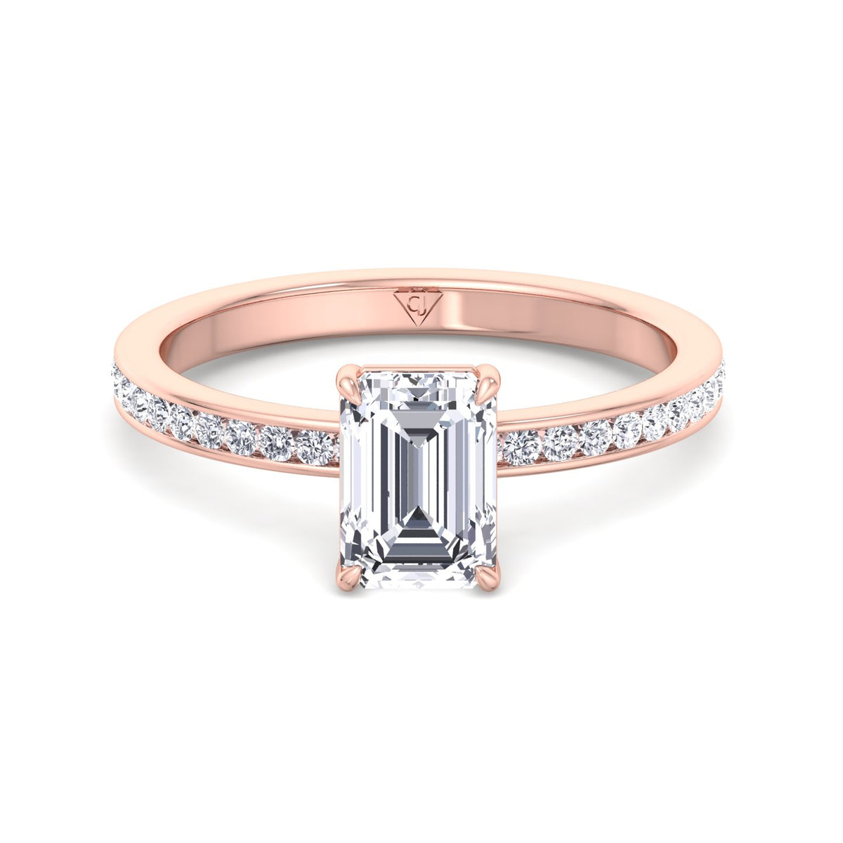 Ferizia - Emerald Shape Diamond Engagement Ring with Channel Set Band - Gem Jewelers Co