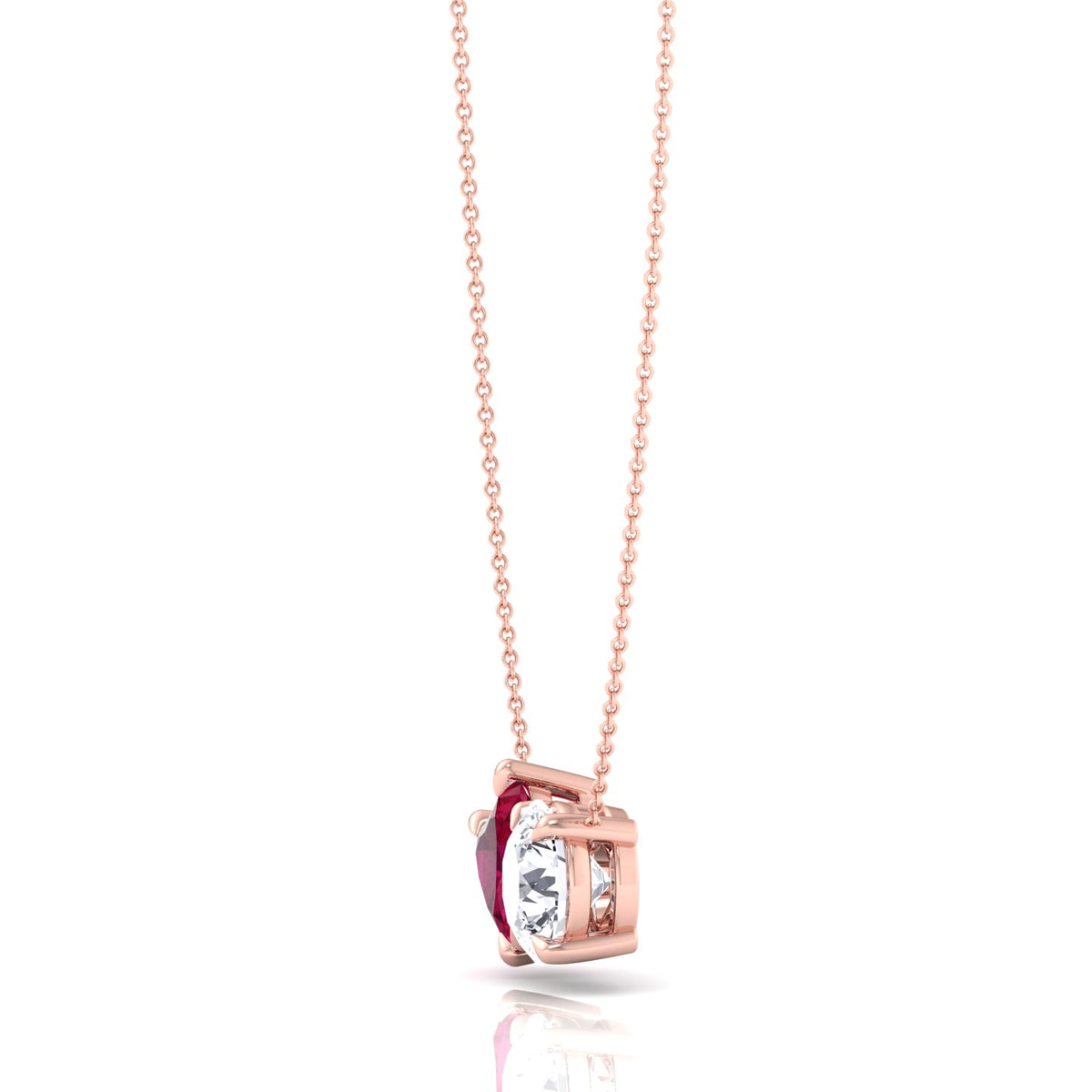 Toi Et Moi-Natural Ruby Heart and Round Diamond-Pendant -2CT-4CT-14K-18K-Rose Gold