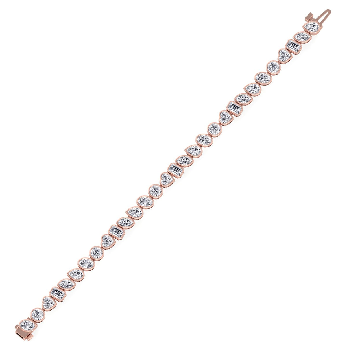 Bezel Multi Shape Natural Diamond Tennis Bracelet in Solid Rose Gold 