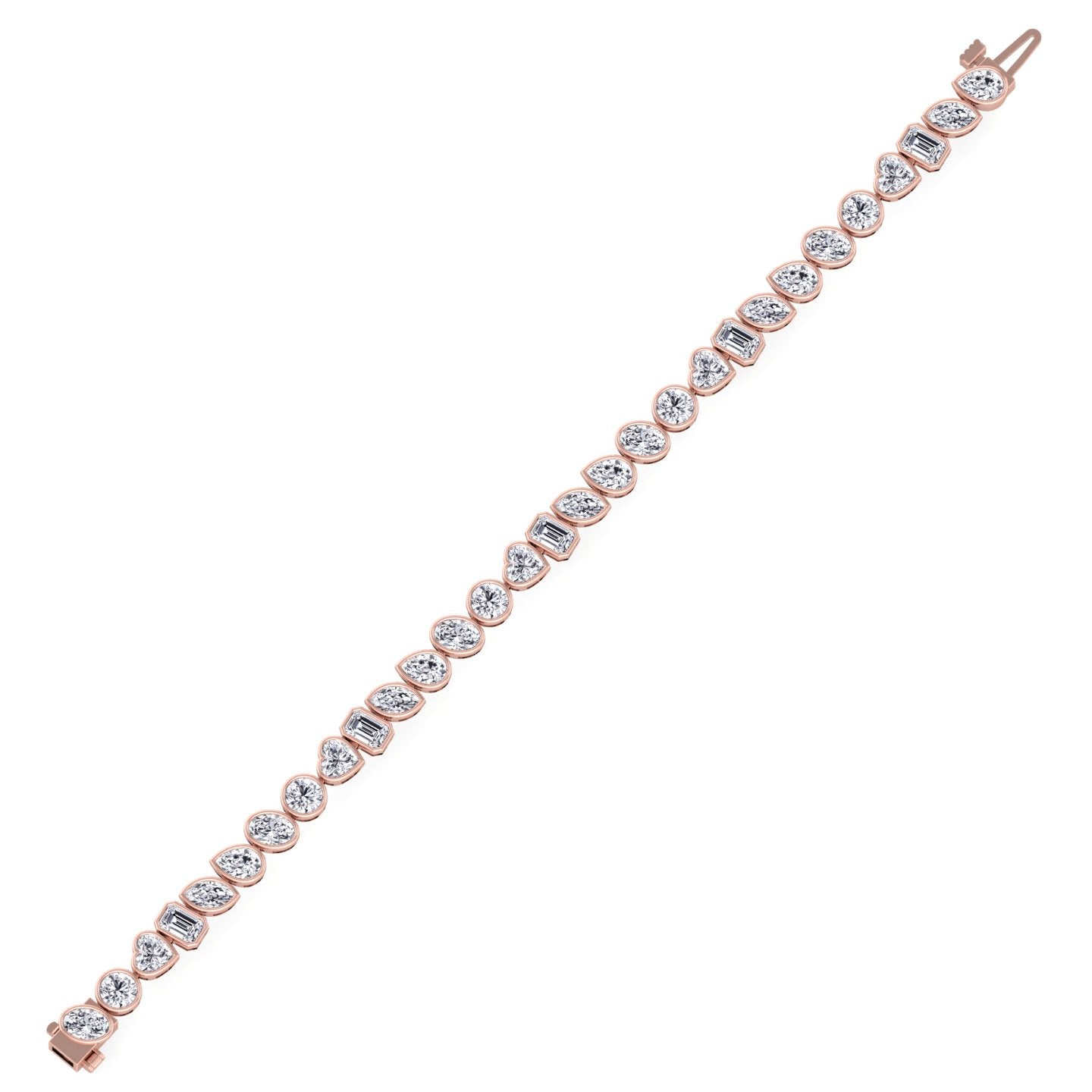 Bezel Multi Shape Natural Diamond Tennis Bracelet in Solid Rose Gold 