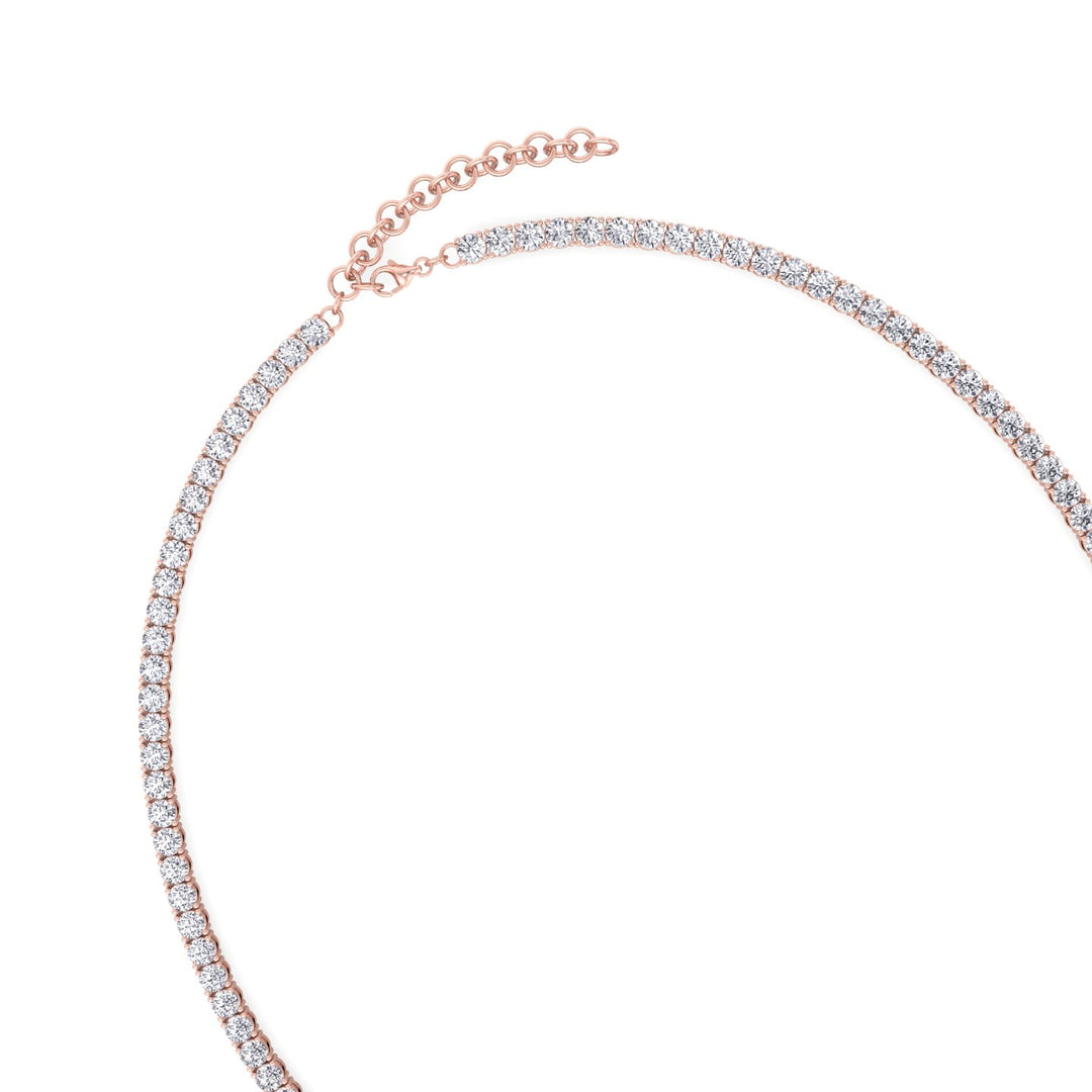 Adjustable 4-Prong Graduated Natural Diamond Tennis Necklace Rose Gold 14K