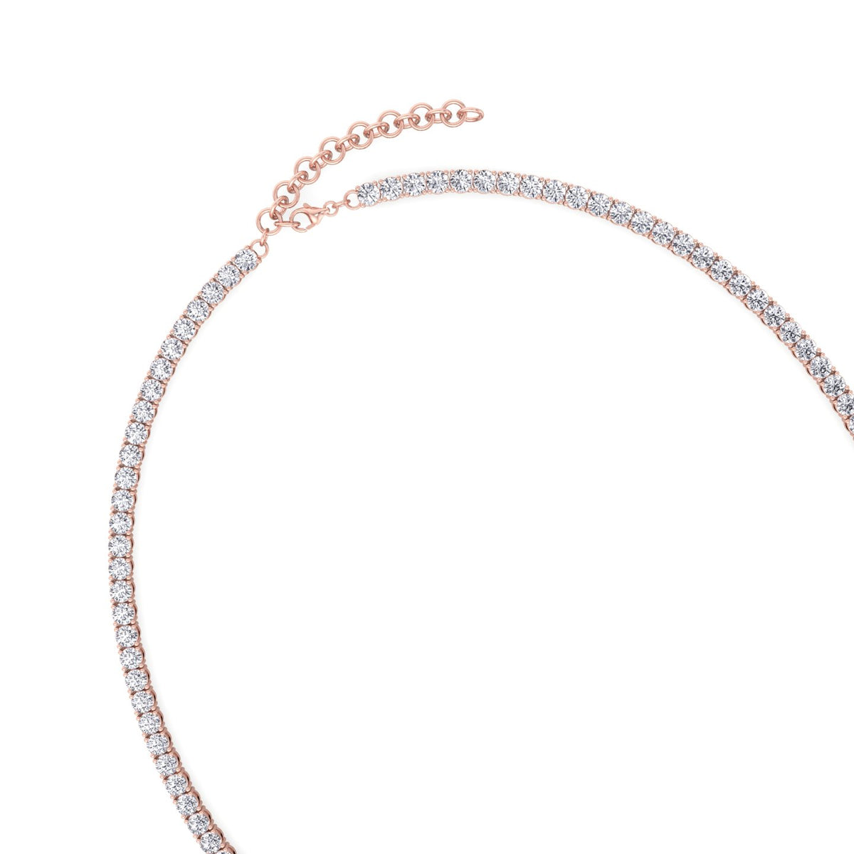 Adjustable 4-Prong Graduated Natural Diamond Tennis Necklace Rose Gold 14K