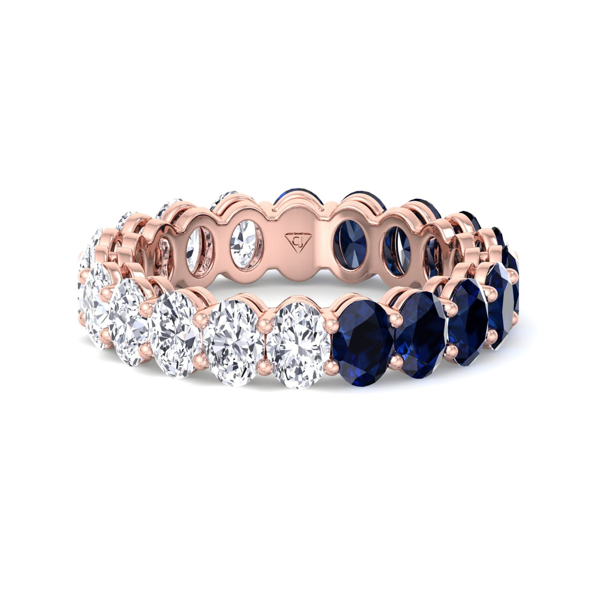 Eclair - Oval Shape Diamond and Blue Sapphire Eternity Band - Gem Jewelers Co