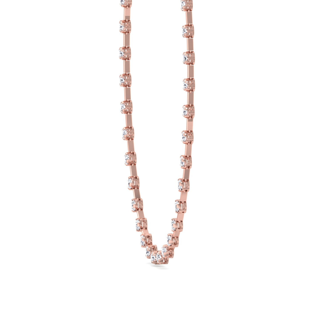 Crown Prong Round Natural Diamond Bar Necklace Rose Gold