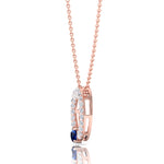 Round Shape Natural Diamond & Blue Sapphire Open Circle Pendant-1.25CT-14K-Rose Gold