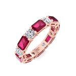 Alternating Natural Emerald Shape Red Ruby and Round Shape Diamond Eternity Band Rose Gold 14K 18K