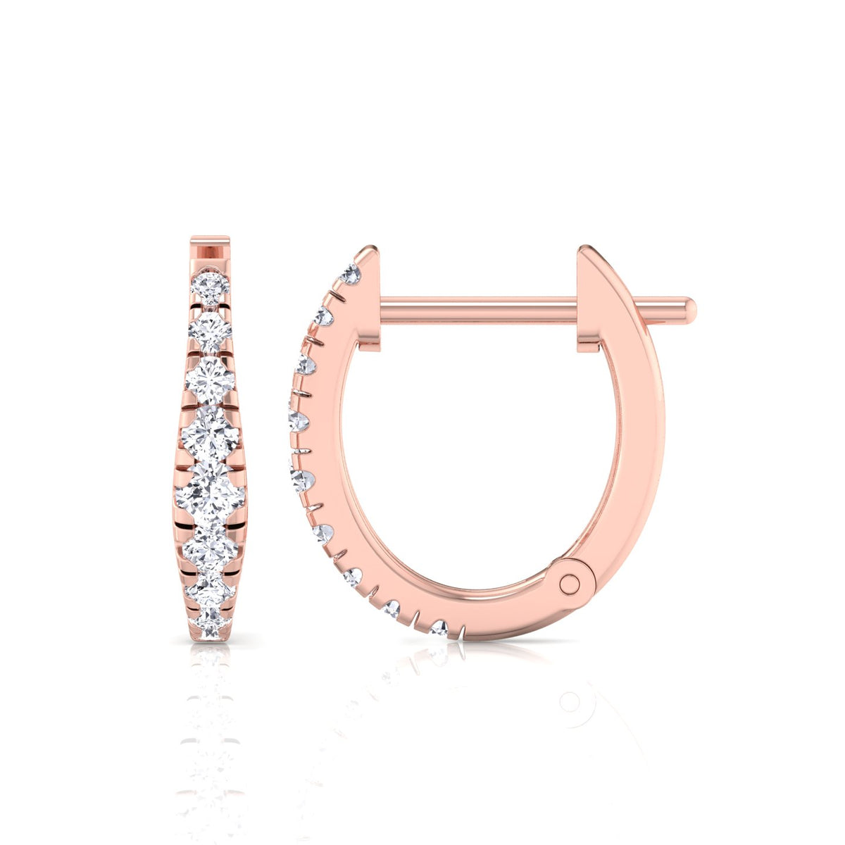 Graduated Round Shape Natural Diamond Huggie Hoop Earrings Rose Gold 1
