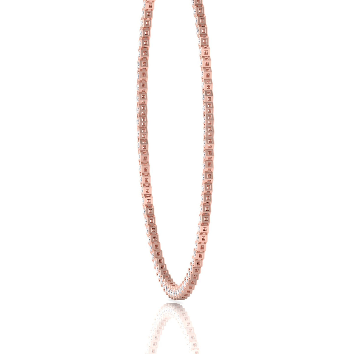 Hexagonal Bezel Set Natural Diamond Tennis Necklace Rose Gold, 4ct