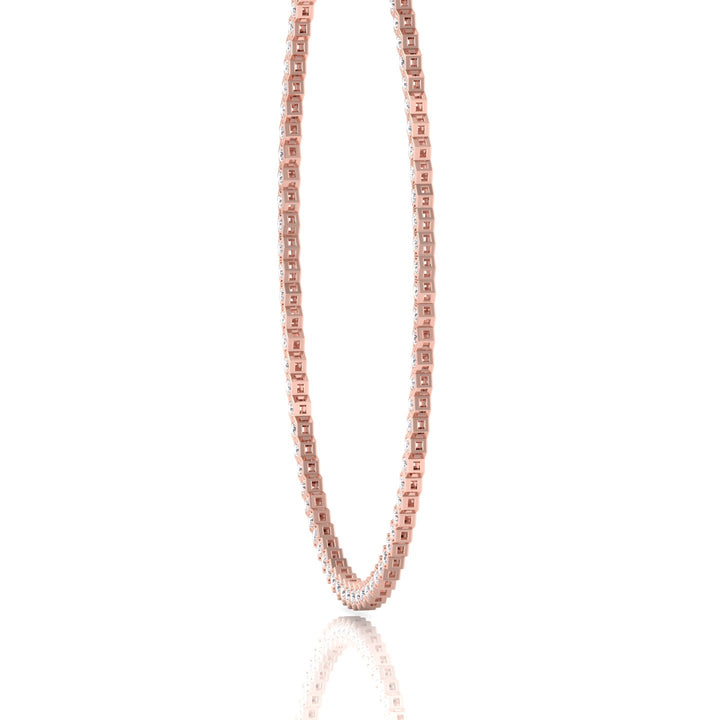 Hexagonal Bezel Set Natural Diamond Tennis Necklace Rose Gold, 4ct
