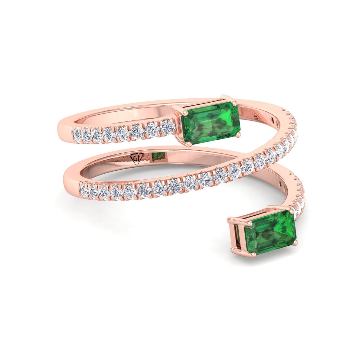 Valora - Green Emerald Spiral Pave Wrap Ring - Gem Jewelers Co