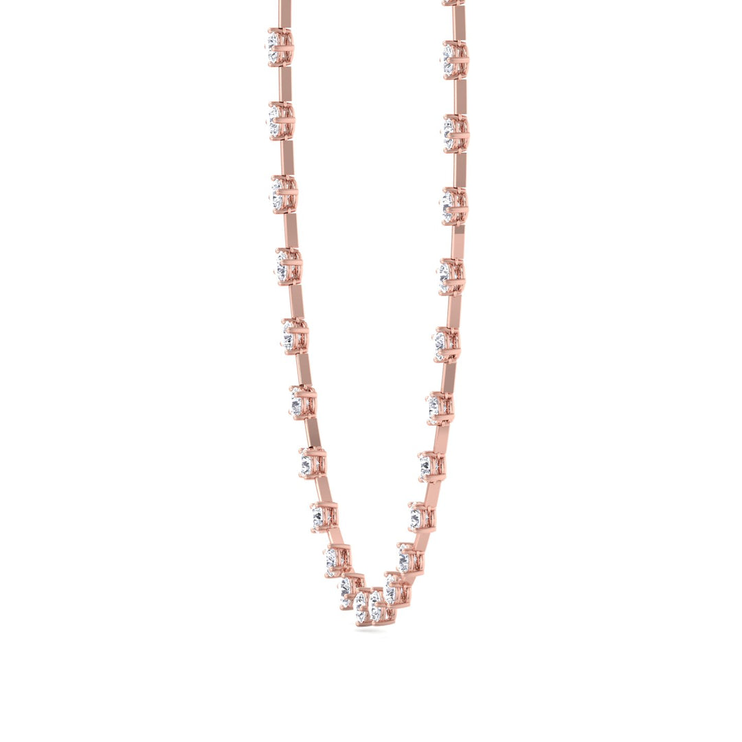 4-Prong Round Natural Diamond Bar Necklace Rose Gold