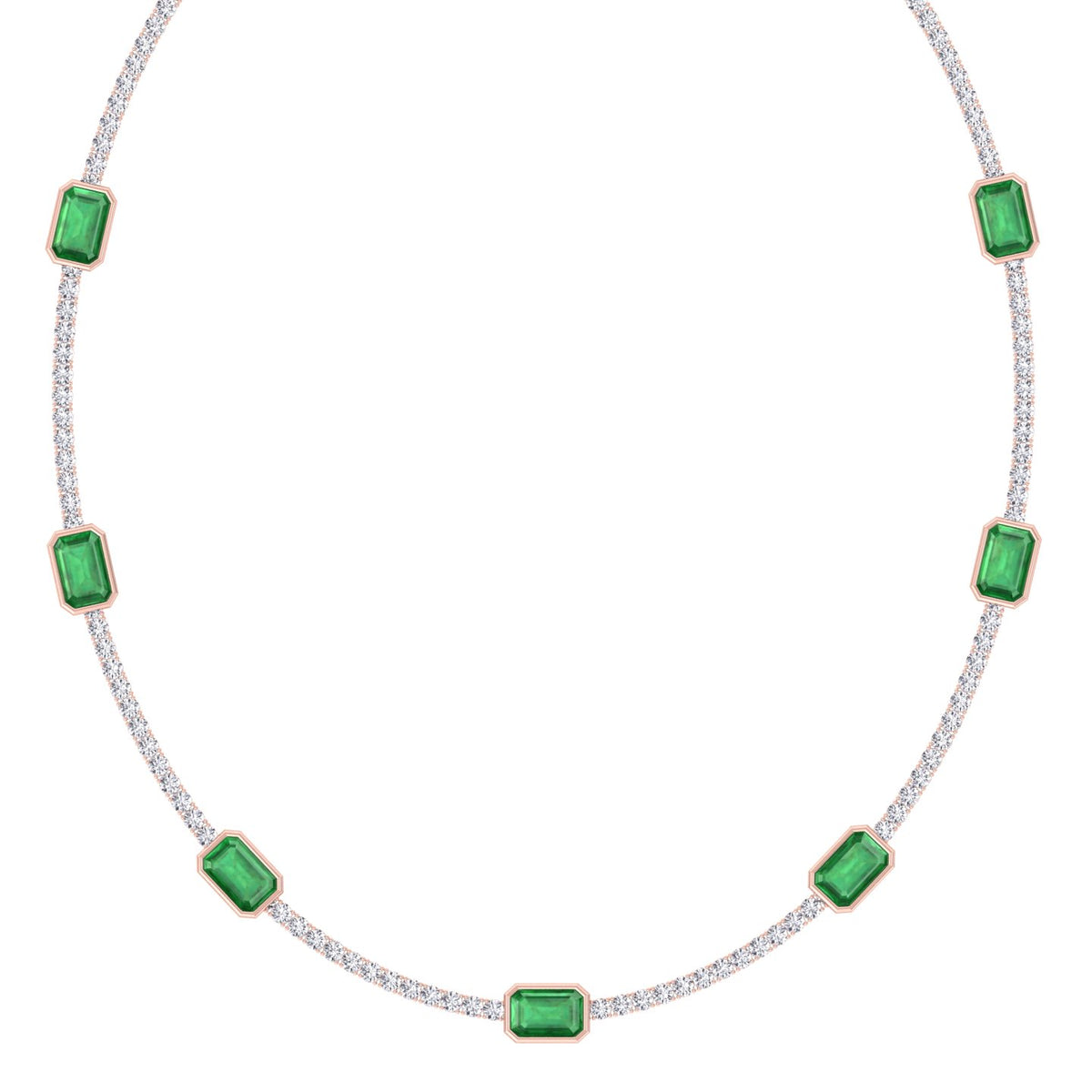 natural-diamond-green-emerald-station-tennis-necklace-18K-rose-gold