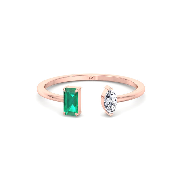 Zaria - Green Emerald & Marquise Shape Diamond Stackable Ring