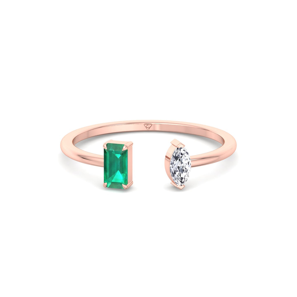 Zaria - Green Emerald & Marquise Shape Diamond Stackable Ring - Gem Jewelers Co