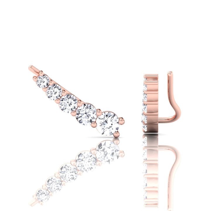 Graduated Round Shape Natural Diamond Cuff Earrings Rose Gold 14K