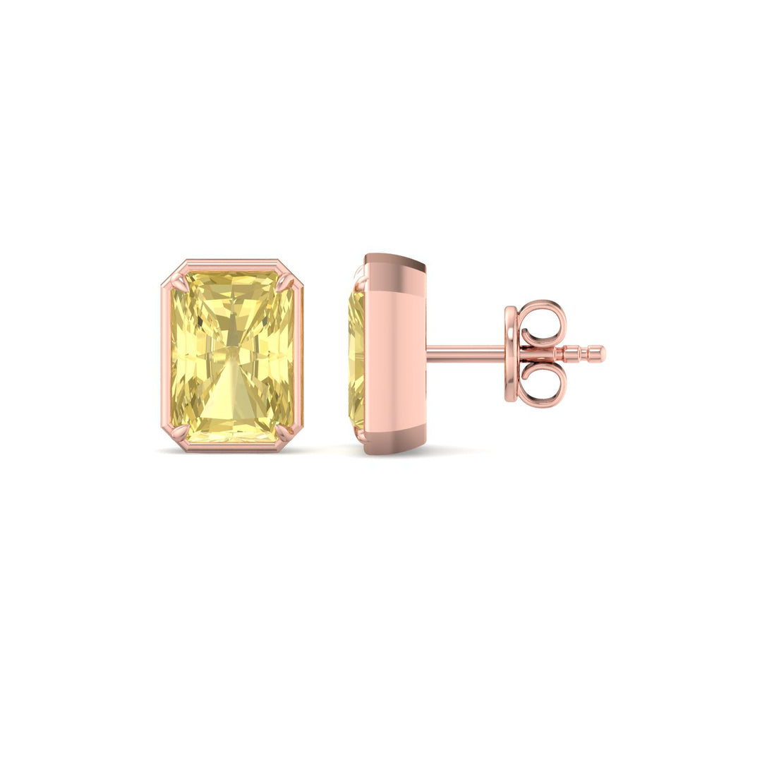 Natural Fancy Yellow Radiant Cut Diamond Studs Rose Gold 18K