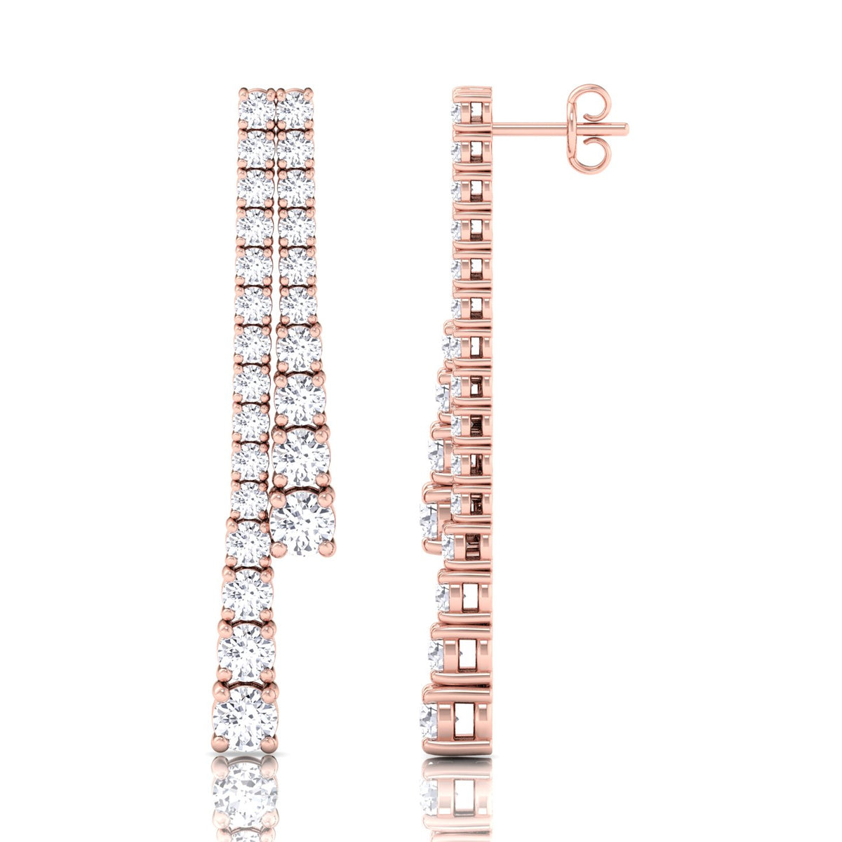 Double-Strand-Graduated-Natural-Diamond-Dangle-Earrings-Rose Gold
