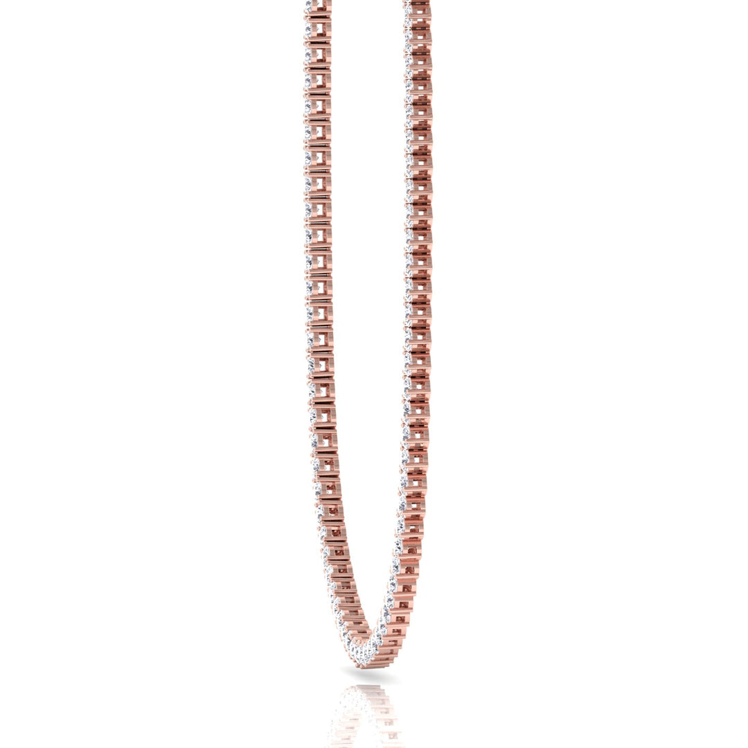 Double Setting Natural Diamond Tennis Necklace (3-Prong & 4-Prong) in 14K Solid Gold Rose