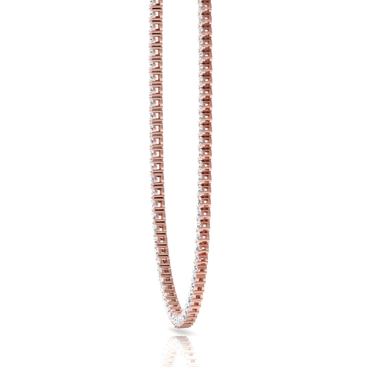 Double Setting Natural Diamond Tennis Necklace (3-Prong & 4-Prong) in 14K Solid Gold Rose