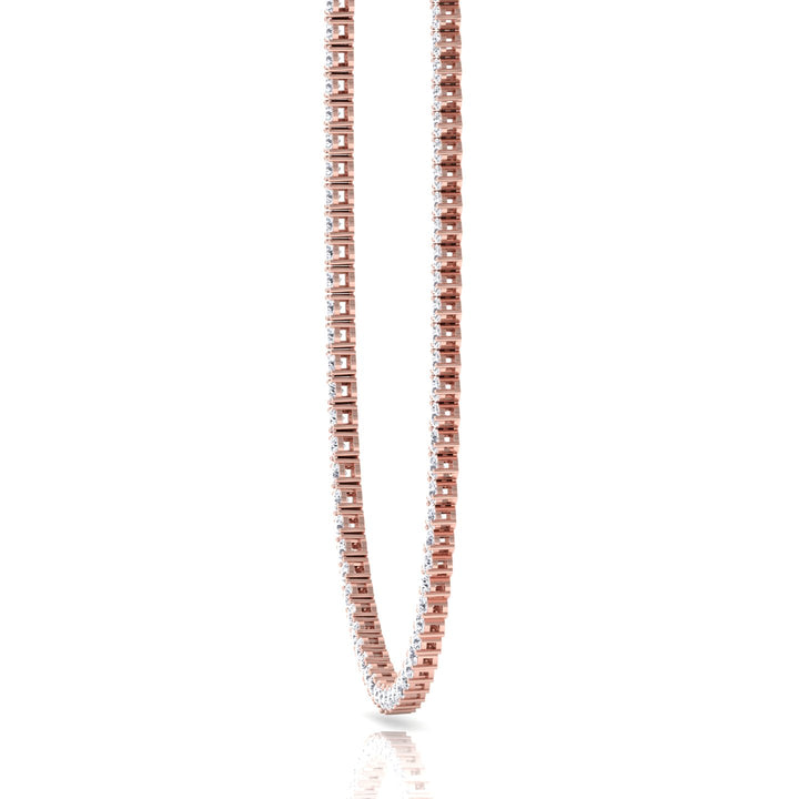 Double Setting Natural Diamond Tennis Necklace (3-Prong & 4-Prong) in 14K Solid Gold Rose