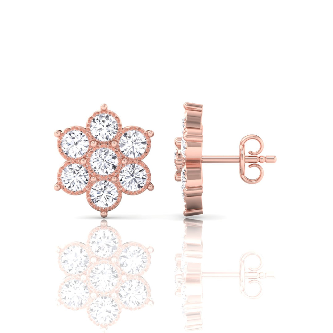 Vintage Style Natural Diamond Flower Earrings Rose