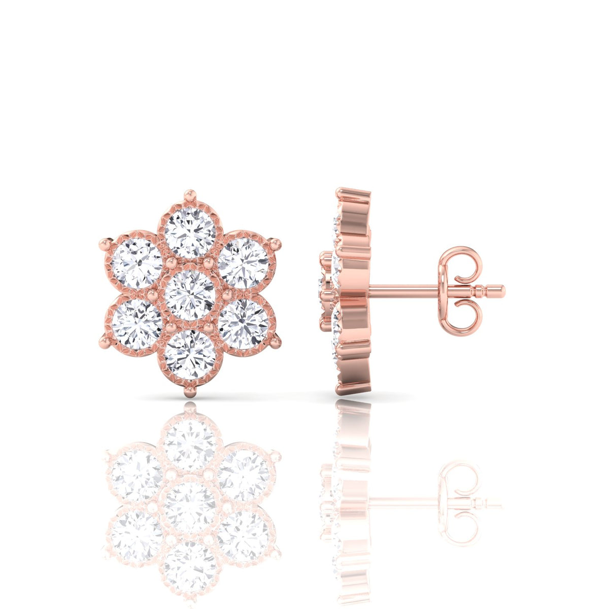 Vintage Style Natural Diamond Flower Earrings Rose