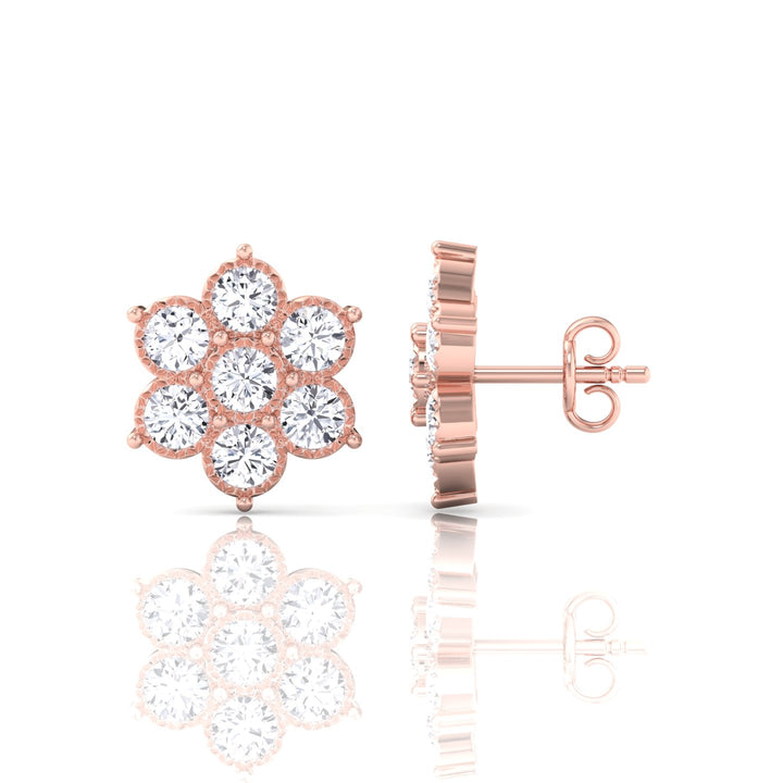 Vintage Style Natural Diamond Flower Earrings Rose