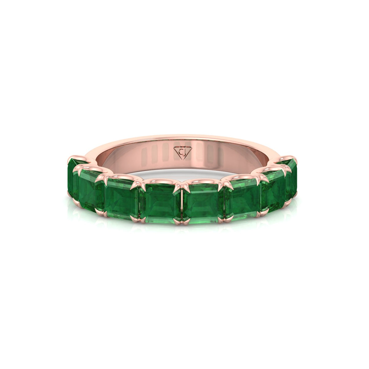 Green Emerald in Emerald Cut Half Eternity Band RG 2