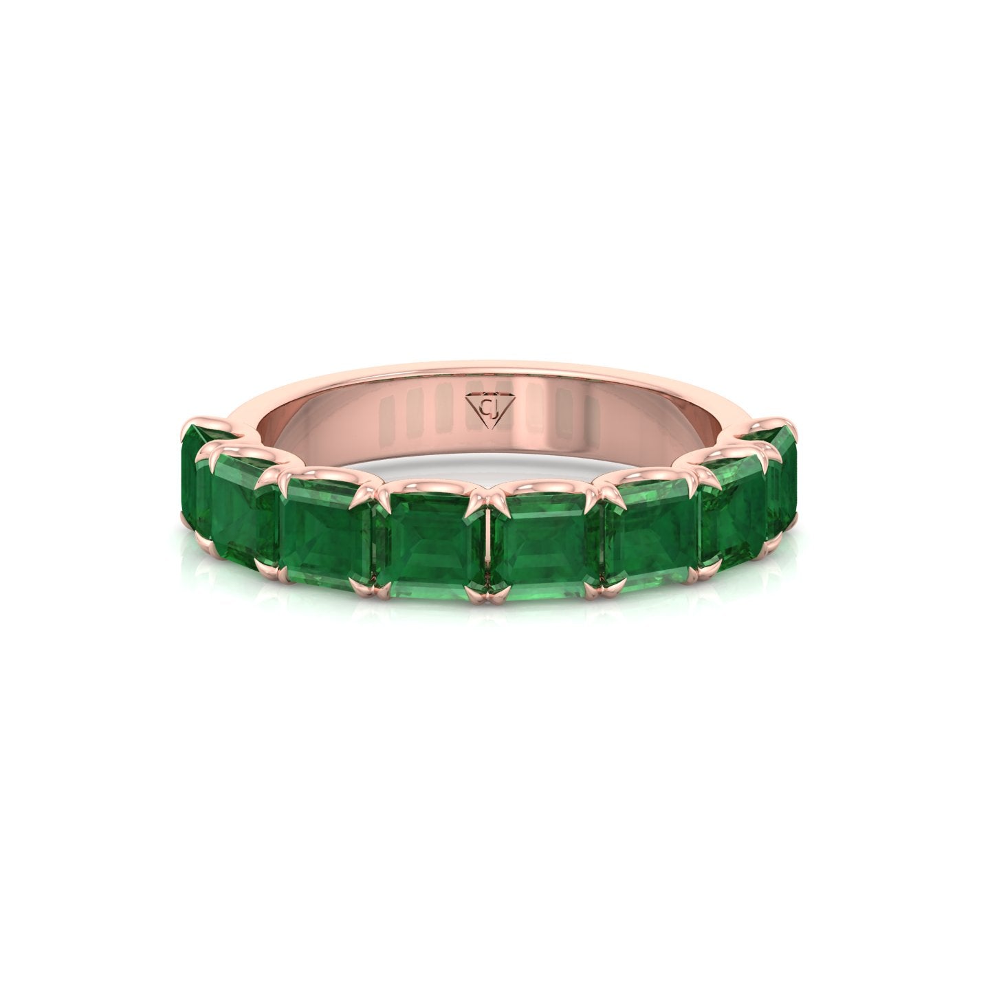 Green Emerald in Emerald Cut Half Eternity Band RG 2
