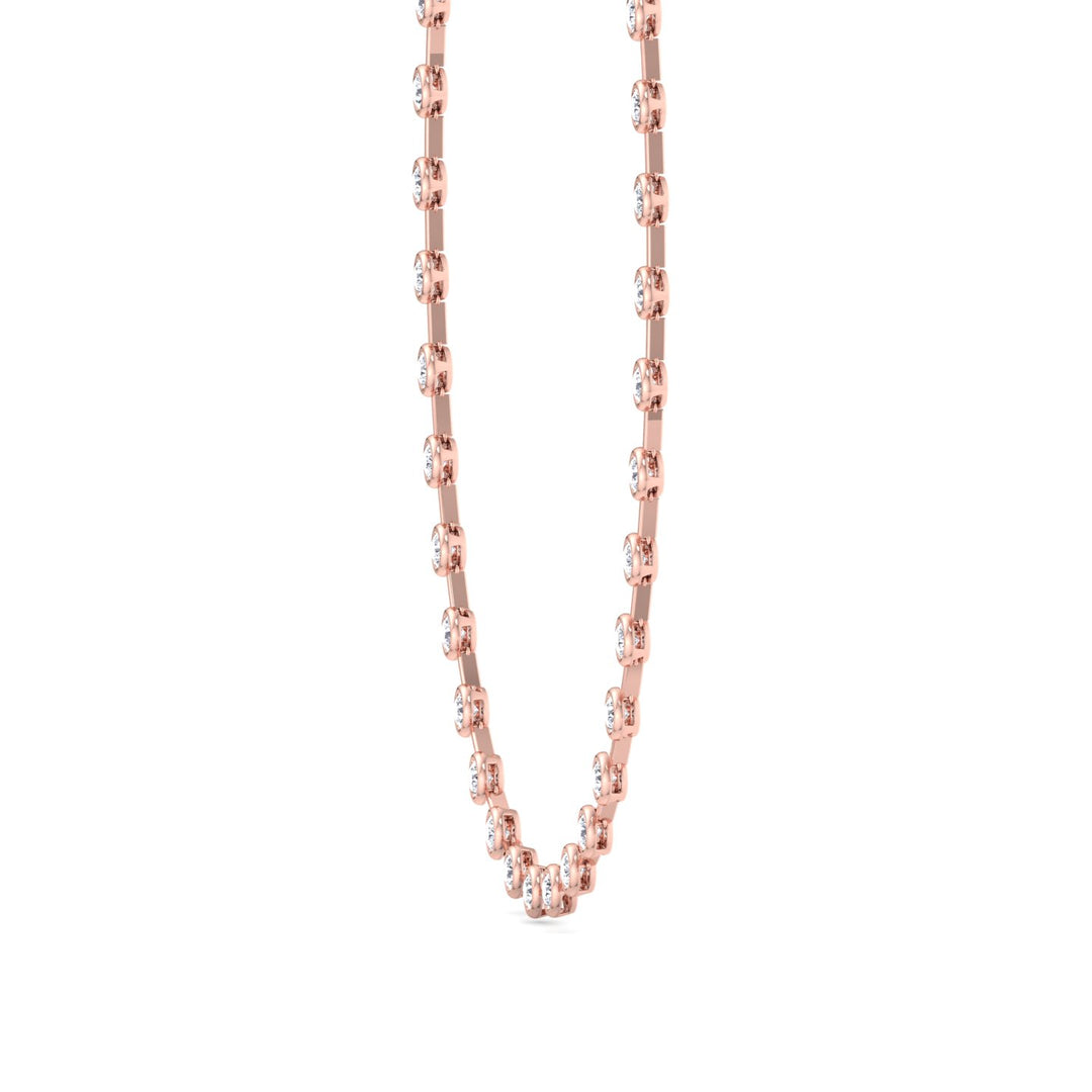 Bezel Set Round Natural Diamond Bar Necklace Rose Gold