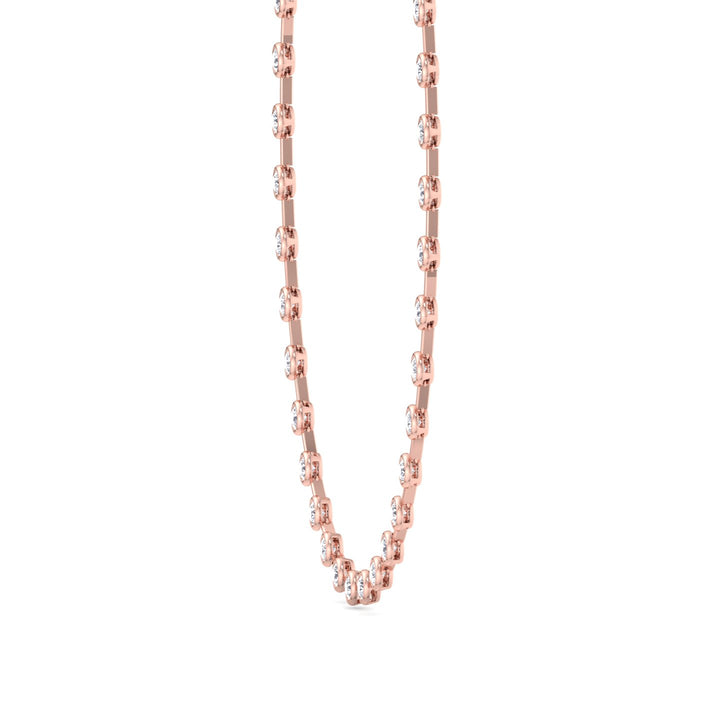 Bezel Set Round Natural Diamond Bar Necklace Rose Gold