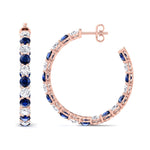 Alternating Natural Blue Sapphire and Diamond Inside Out Hoop Earrings Rose Gold