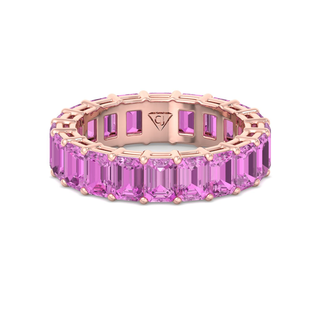 Mia - 5CT Pink Sapphire Eternity Band In Emerald Cut