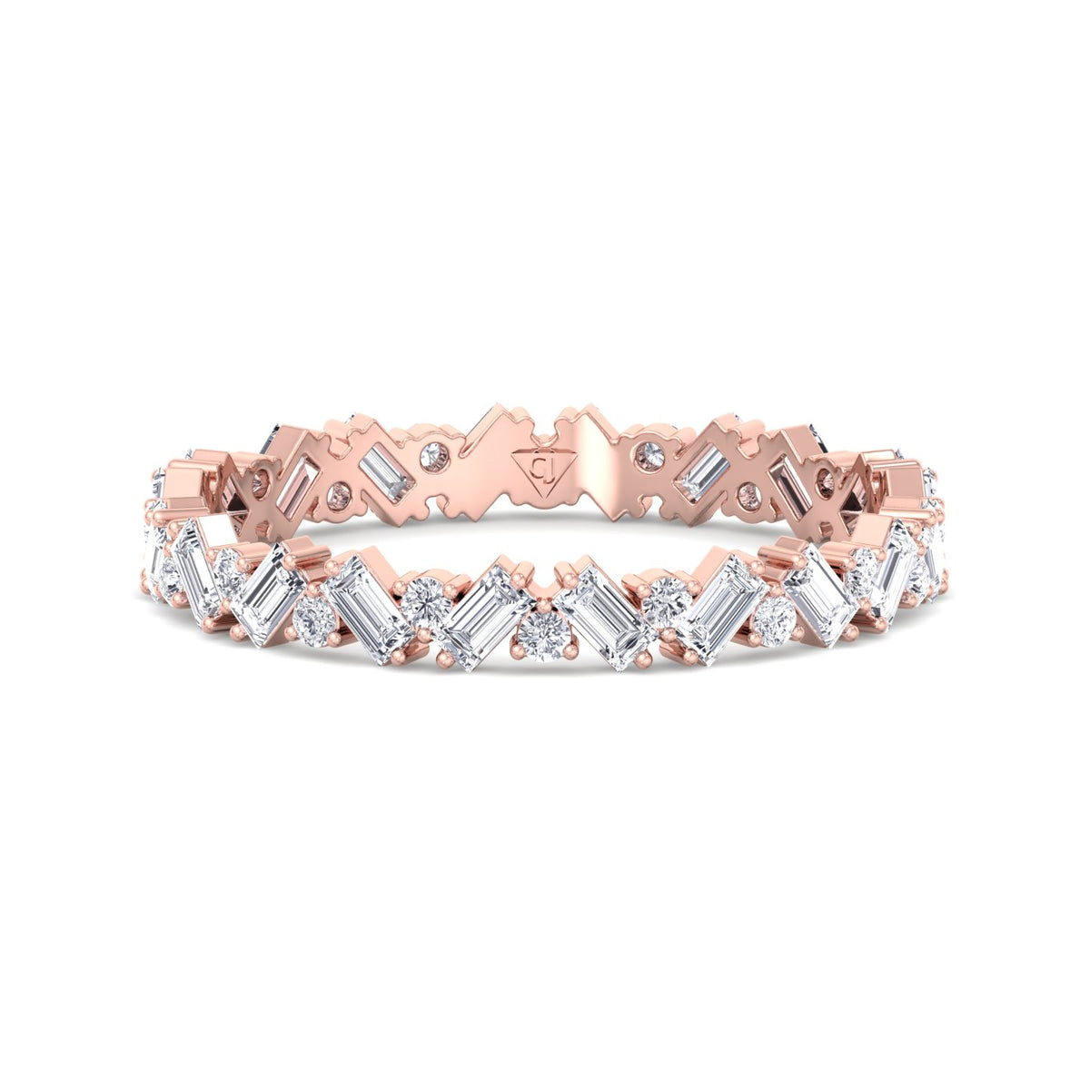 Delfina - Baguette and Round Shape Diamond Offset Band - Gem Jewelers Co