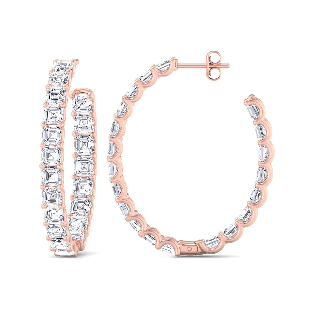 Inside Out Asscher Cut Natural Diamond Hoop Earrings Rose Gold 14K