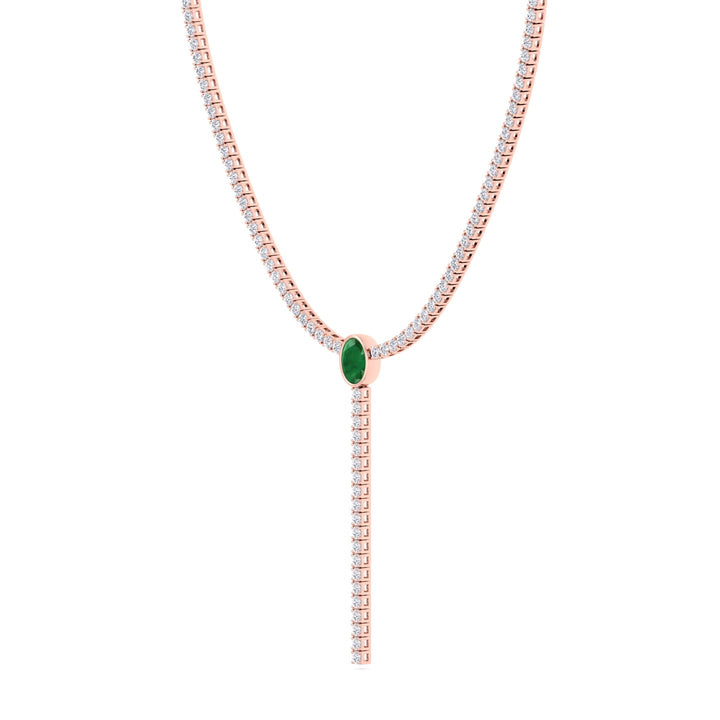 10.50CT T.W Round Natural Diamond Lariat Tennis Necklace with Natural Green Emerald Centerpiece