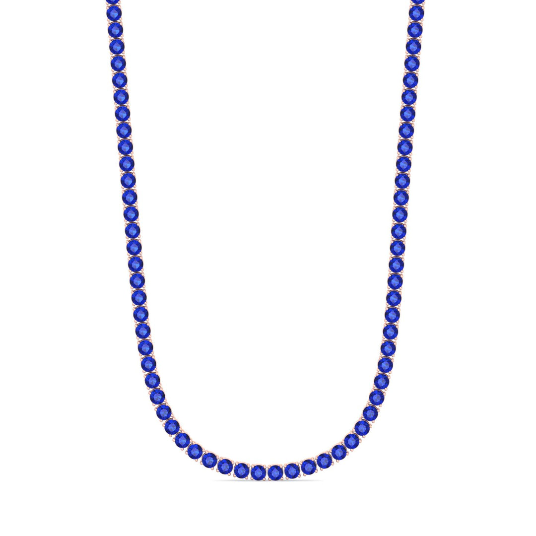 Round Cut Natural Blue Sapphire Tennis Necklace Rose Gold 18K