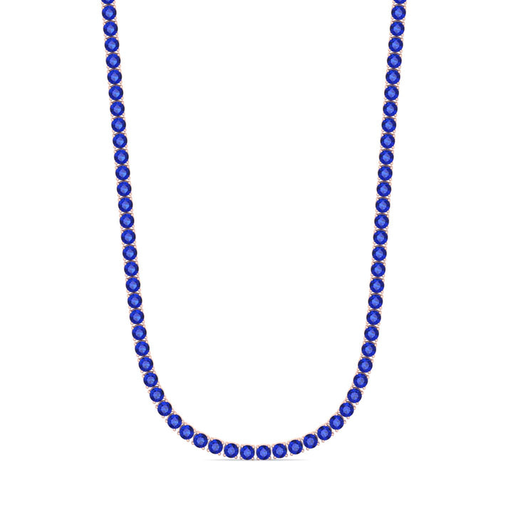 Round Cut Natural Blue Sapphire Tennis Necklace Rose Gold 18K