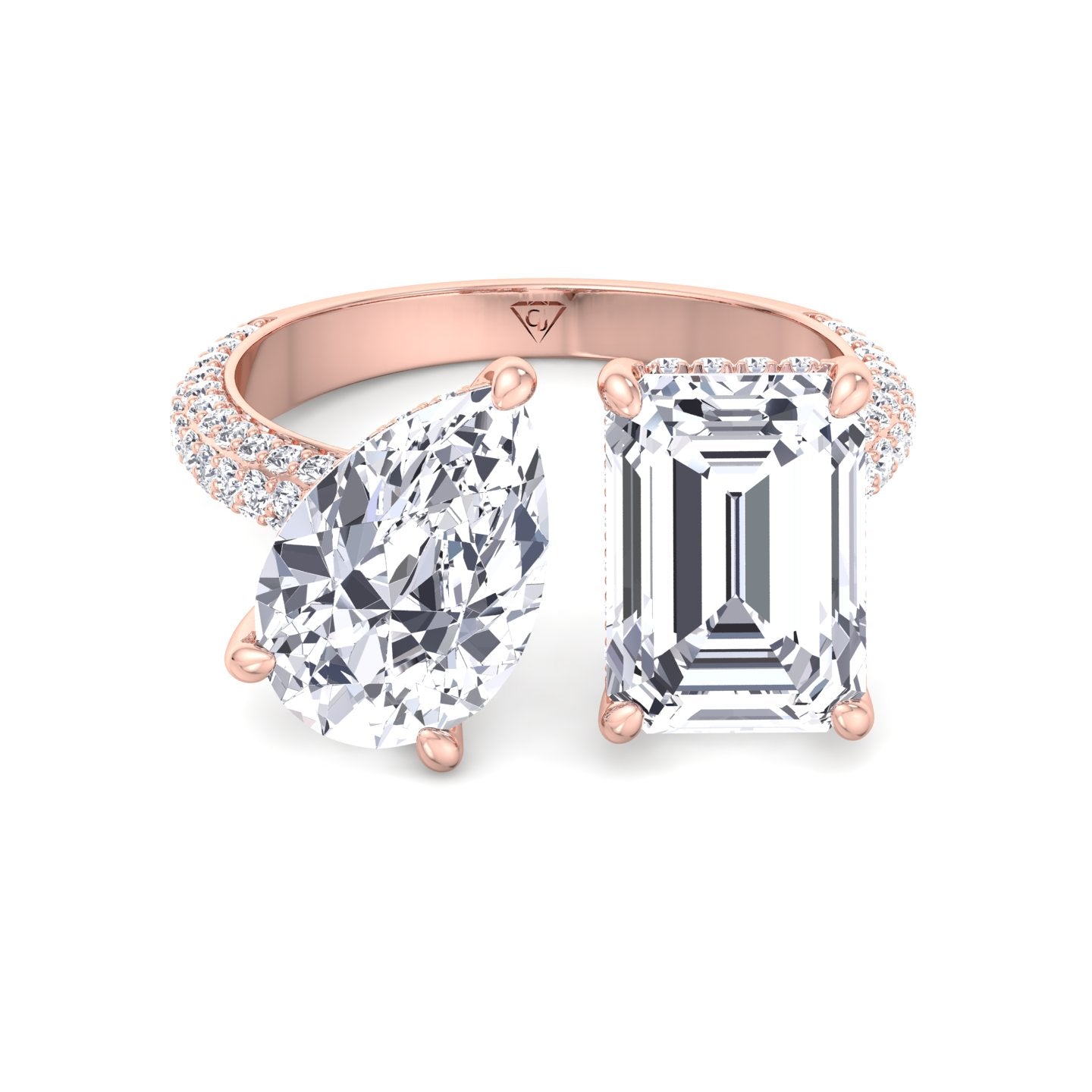 Leani - Toi Et Moi Hidden Halo Emerald and Pear Shape Diamond Engagement Ring - Gem Jewelers Co