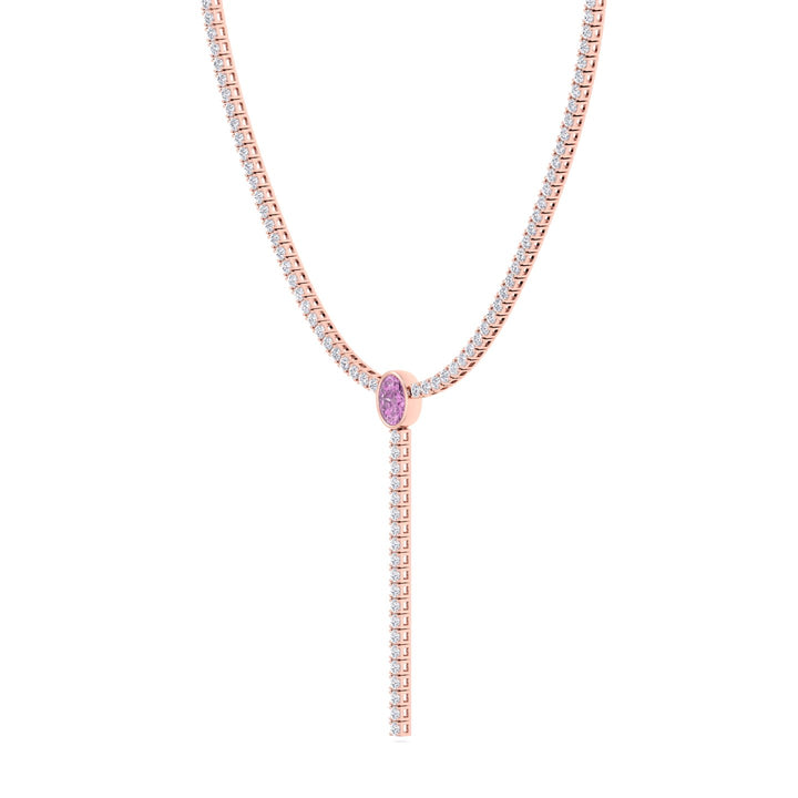 10.50CT T.W Round Natural Diamond Lariat Tennis Necklace with Natural Pink Sapphire Centerpiece