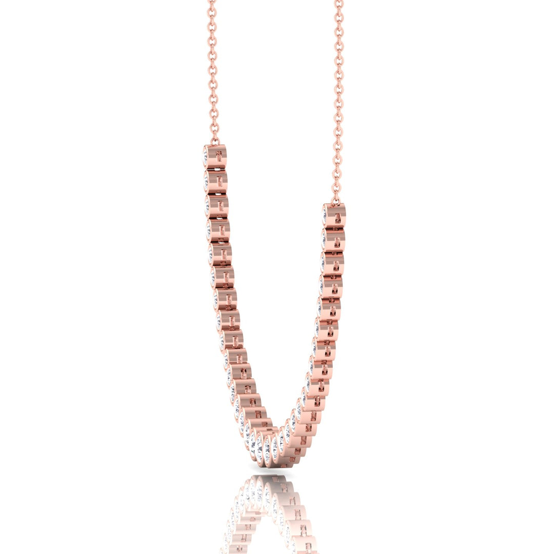 Halfway Graduated Bezel Set Natural Diamond Tennis Necklace Rose Gold 